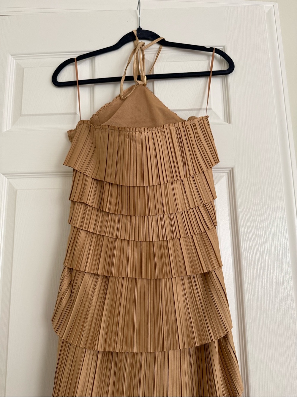 Cult Gaia Patrizia Halter Tiered Pleated Midi Dress Tierra Gold - Picture 7 of 13